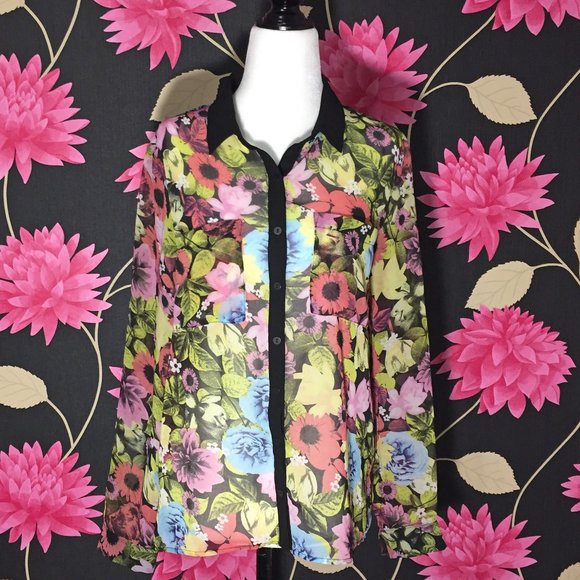 🍒5/$20🍒H&M Colorful Sheer Blouse - Picture 1 of 6